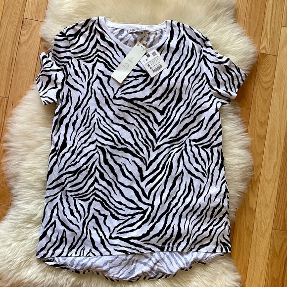 Zara NWT Zebra Print 100% cotton t-shirt - Picture 2 of 8